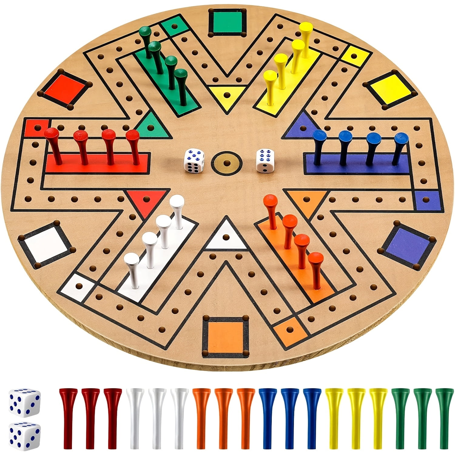 LOVEVER Fast Track Board Game - Wooden 3-6 Player Set with 24pcs And 2 Dice  6 Colorful Track Designs  Family Game Night|colorful Game Board|party Party  Ideal Holiday Or Birthday Gift.