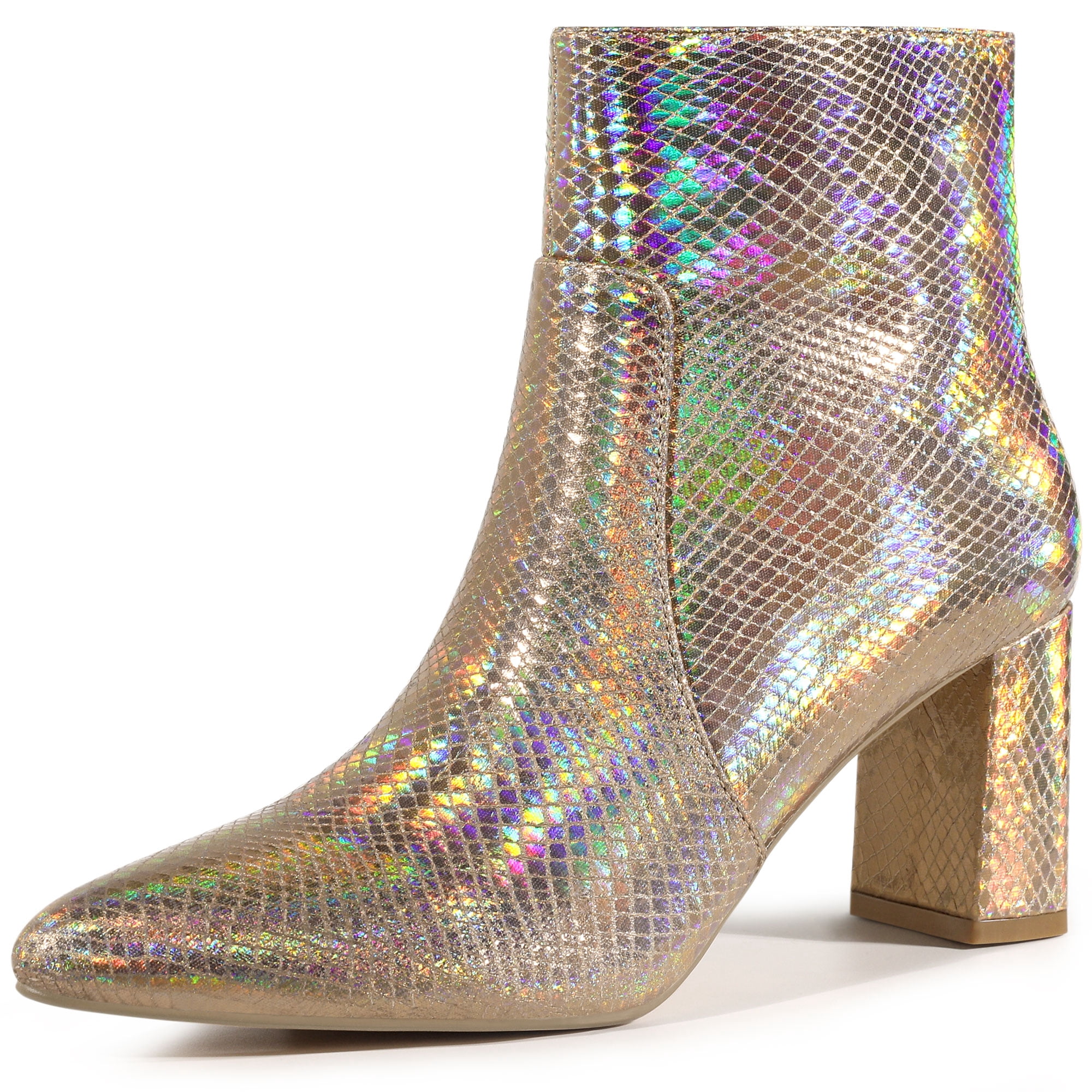 Unique Bargains Bottines à Talon Épais pour Femme à Bout Pointu à Imprimé Serpent