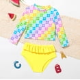 thumbnail image 1 of Toddler Girls Swimming Bathing Suit Rash Guard Set Striped Ruffle Long Sleeve Sun Protection Bathing Suits for Girls 2-3 Years, 1 of 5