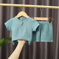 thumbnail image 1 of Boys Summer Outfit Set Soft Linen Blend Short Sleeve Tee and Comfortable Shorts, 1 of 7