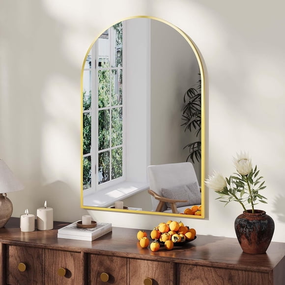 Eastvita Gold Arched Wall - Mounted Bathroom Mirror with Wraparound Design Rust - Resistant Tempered Glass Ideal for Entryway Vanity Living Room