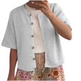 thumbnail image 3 of Cameland Women's Solid Color Round Neck Button Five Sleeve Casual Cardigan Sweater Top Round Neck Sweater, 3 of 6