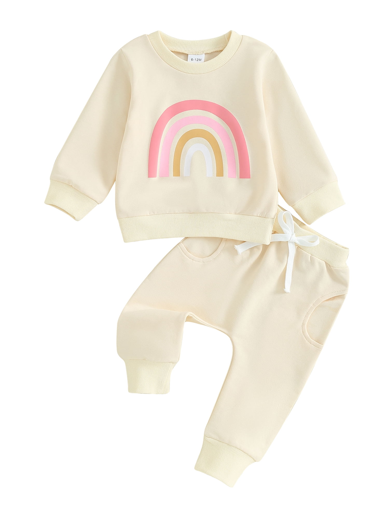 Faithtur 2PCS Baby Girls Fall Outfits Long Sleeve Rainbow Print Sweatshirt + Pants Set Toddler Clothes