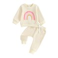 thumbnail image 1 of Faithtur 2PCS Baby Girls Fall Outfits Long Sleeve Rainbow Print Sweatshirt + Pants Set Toddler Clothes, 1 of 9