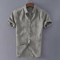 thumbnail image 5 of Mens Linen Short Sleeve Summer Solid Shirts Casual Loose Dress Soft Tops Tee, 5 of 5