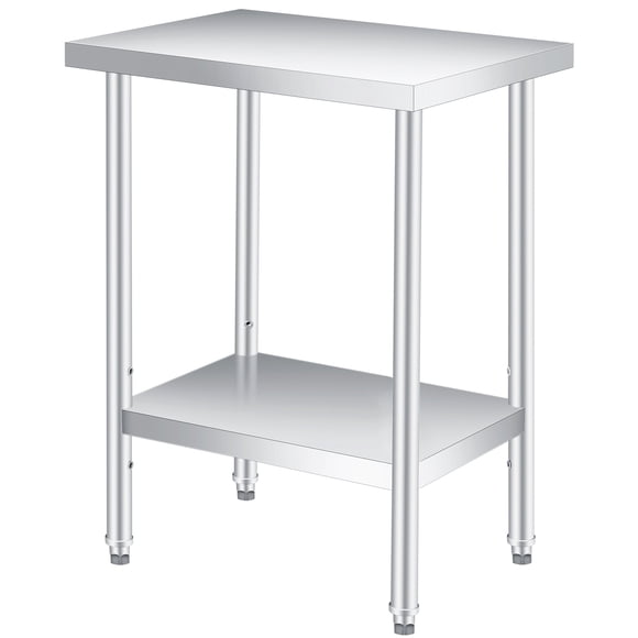 Stainless Steel Outdoor Table, Heavy Duty 2-Tier Patio Side Table – Rolling Work Table with Adjustable Undershelf & Lockable Wheels for Kitchen, Garden, Restaurant & Workshop