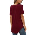thumbnail image 5 of MAWCLOS Ladies Tee Solid Color T Shirt V Neck Tops Casual Holiday Short Sleeve Tunic Blouse Wine Red M, 5 of 5