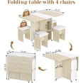 thumbnail image 3 of AWQM 4 Person Folding Dining Table Set with 4 Leather Chairs and Storage Space Saving Foldable Dining Table with Rollers for Small Spaces Kitchen Dining Table Set (Beige), 3 of 7