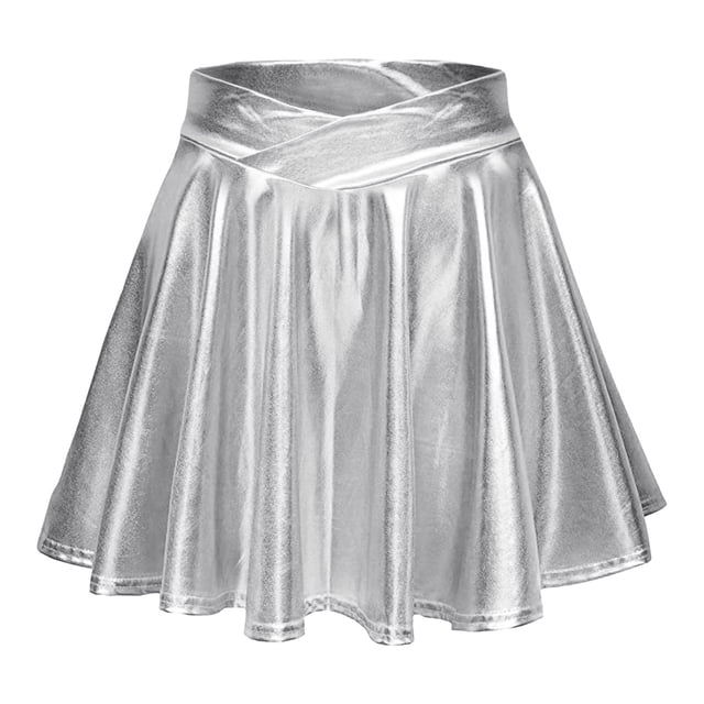 Jupe-short Mini pour Femmes Métallique Scintillante Brillante Évasée Plissée Ligne A Taille Haute Tenue Tendance