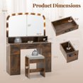 thumbnail image 3 of Costway Vanity Desk Makeup Table with with Stool Large Mirror 3-Color Lights for Bedroom Brown, 3 of 10