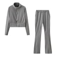 thumbnail image 1 of IROINNID Tracksuit For Women 2 Pieces Set Deals Color Standing Collar Lapel Sports Sweater Set Sport Outfits Set,Gray, 1 of 6