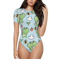 thumbnail image 1 of Kdxio Justaucorps à Manches Courtes pour Femme, Col Ras du Cou, Imprimé Grenouille Florale Mignonne, Modal, Doux, Coupe Confortable, Haut Aguichant - X-Grand, 1 of 7