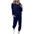 thumbnail image 3 of Mrat Club Outfits for Women 2 Piece Jogging Sets Solid Polyester Long Sleeve Sweatsuits Sets Two Piece Track Suits Drawstring High Waist Pants Set Comfy Outfits C-Navy M, 3 of 5