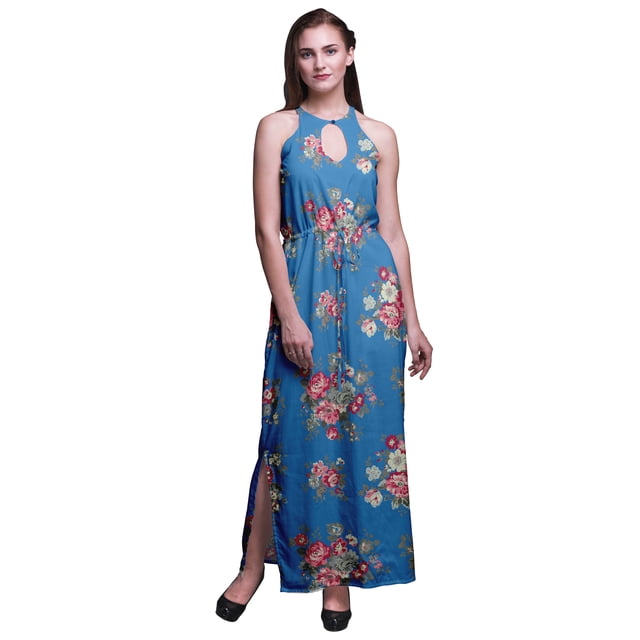 Bimba Robe Longue Décontractée à Fentes Latérales pour Femmes Florale Imprimée Tenue de Soirée-TP