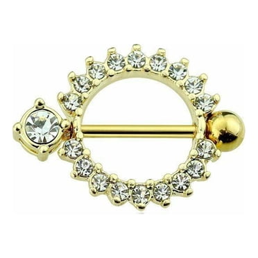 Nipple Shield Rings Paved Round Surgical Steel 14ga- Sold as a Pair