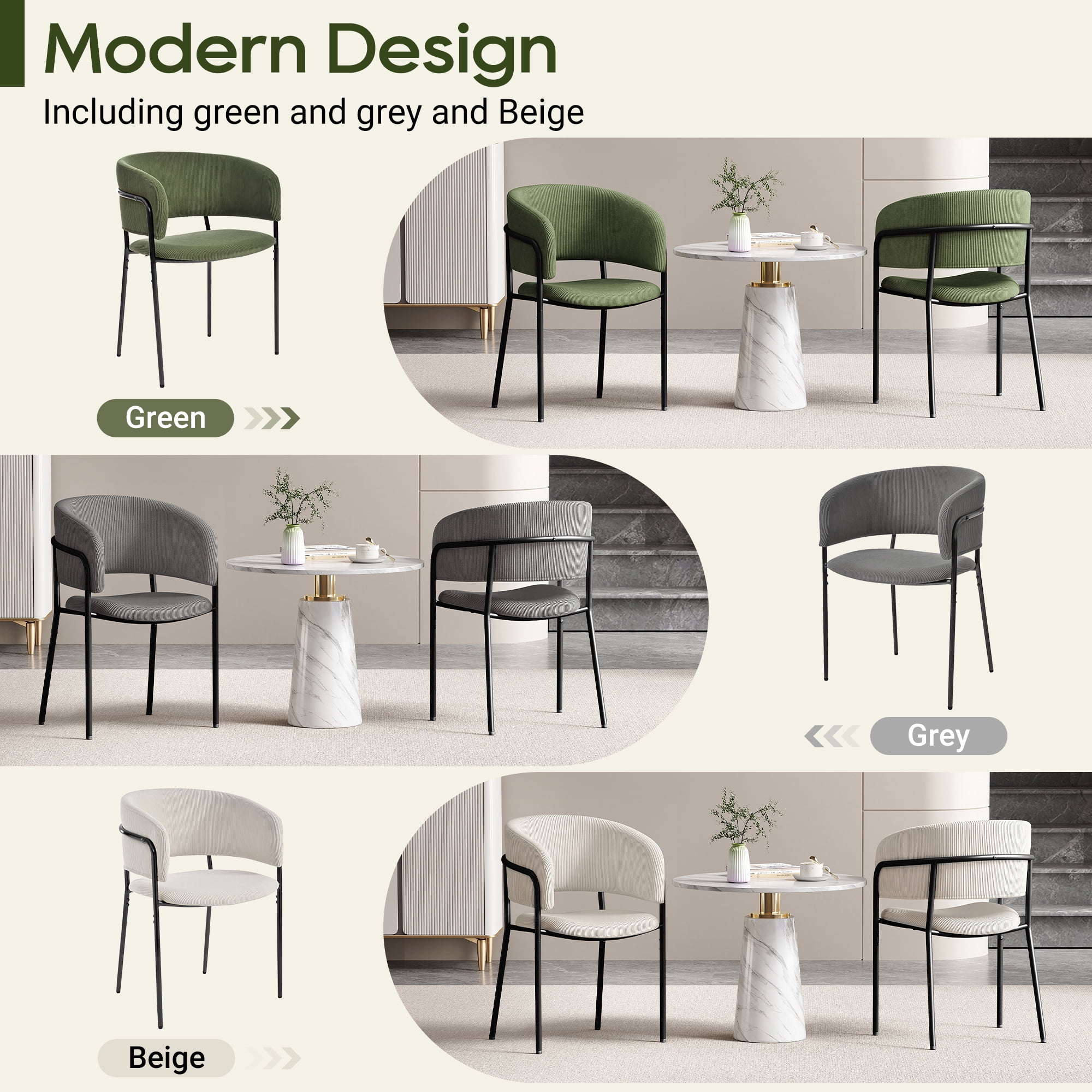 Ensemble de 4 chaises d'appoint modernes Noble House HORIZON avec pattes inclinées et pieds réglables (vert)