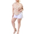 thumbnail image 2 of GRACE & GRANDEUR Hauts pour Femmes Grande Taille Rétro à Fleurs Col en V à Étages Manches Courtes Blouses 2X Rose, 2 of 8
