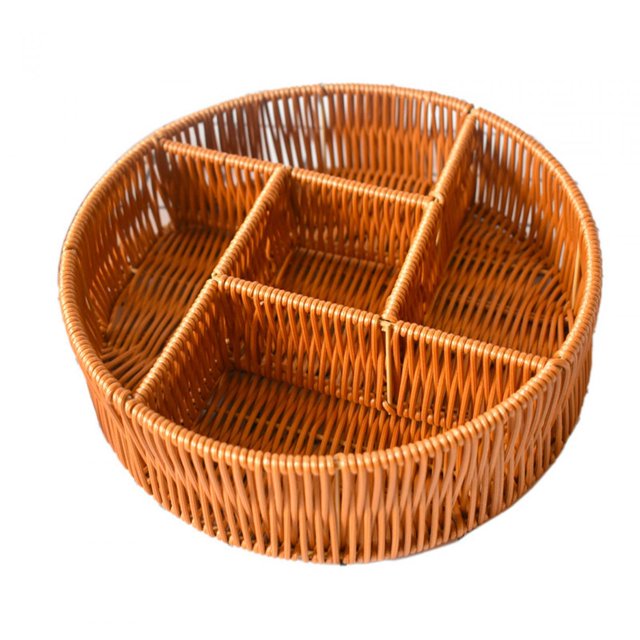 Food Serving Basket, Divided Basket Organizer, Multifunctional Handwoven Storage Round