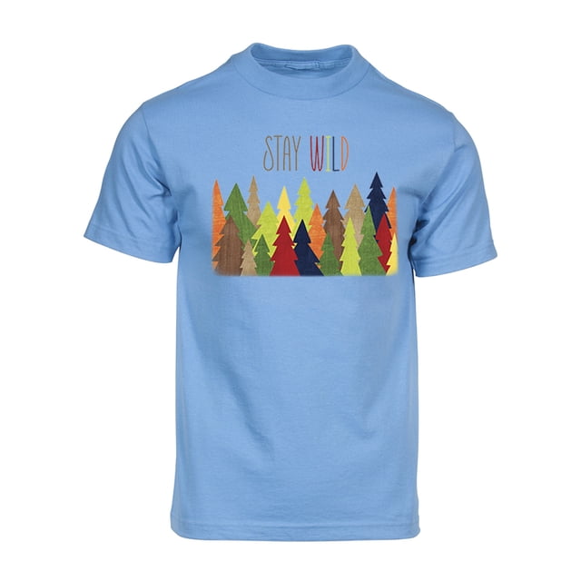 Gravity Trading T-Shirt à Manches Courtes pour Hommes Stay Wild Forest - Bleu Pâle - Grand