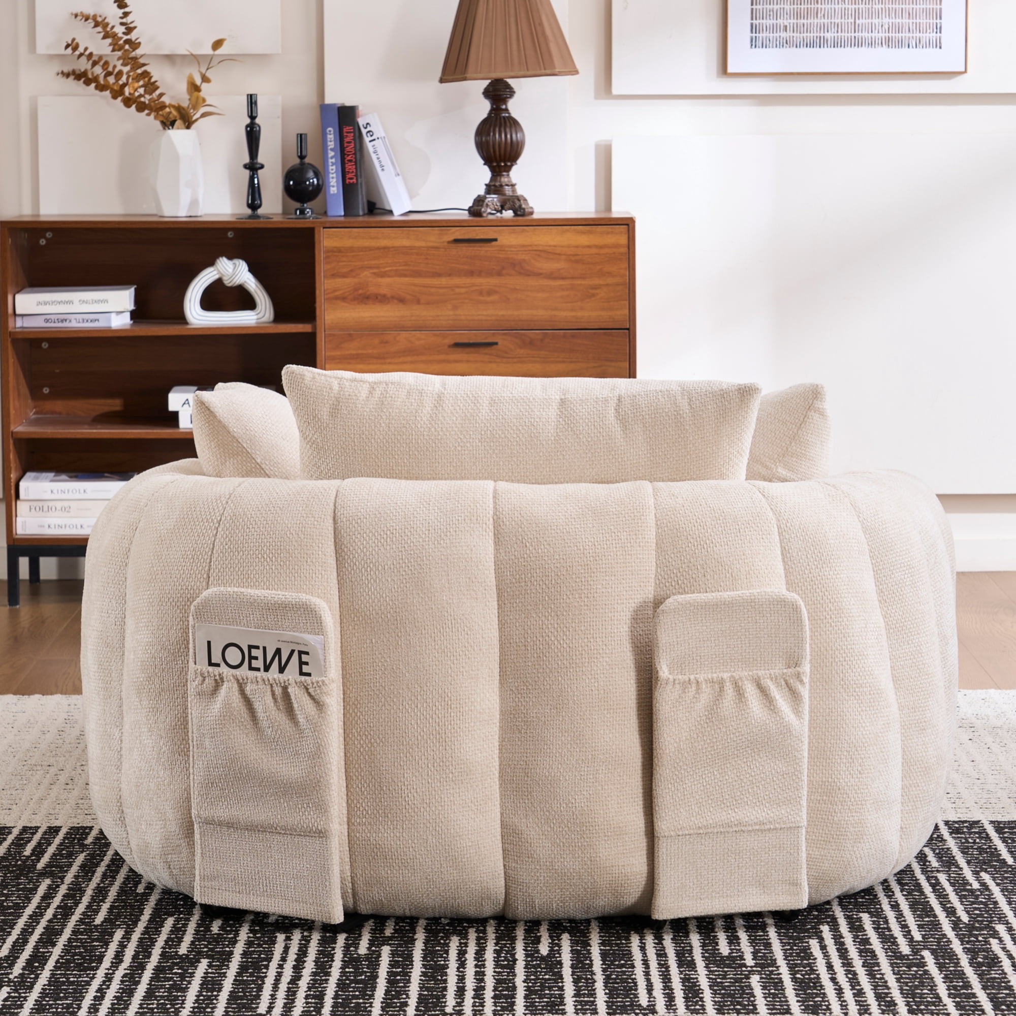 Chaise longue Noble House surdimensionnée, canapé-lit profond en chenille, beige