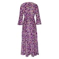thumbnail image 4 of Robes pour Femmes 2024 Été Surdimensionnée Col en V Imprimé Manches 3/4 Patchwork Décontractée Longue Robe Rabais de 50 % Liquidation!, 4 of 5