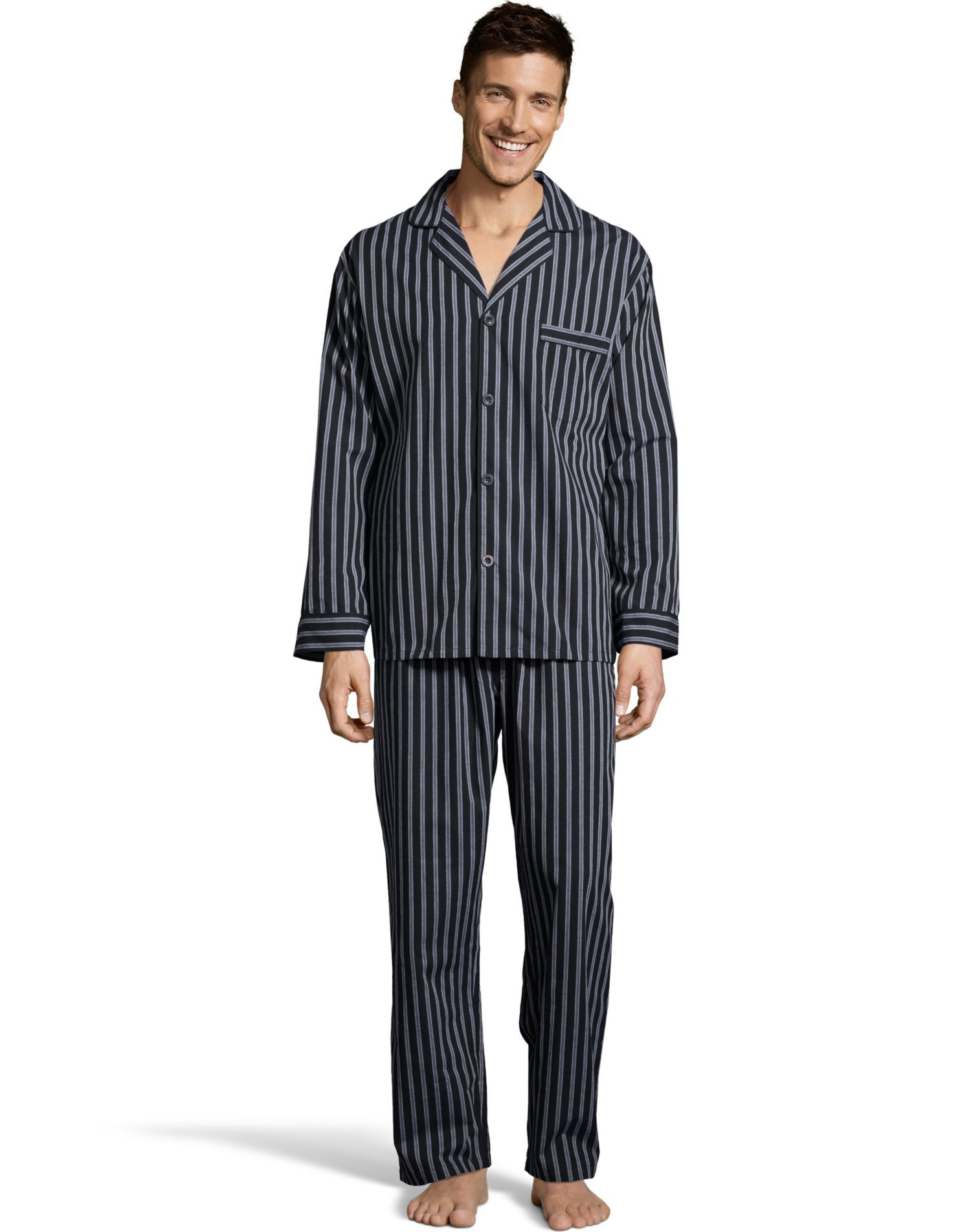 Hanes Mens Woven Pajamas, 2XL, Black/Grey Stripe