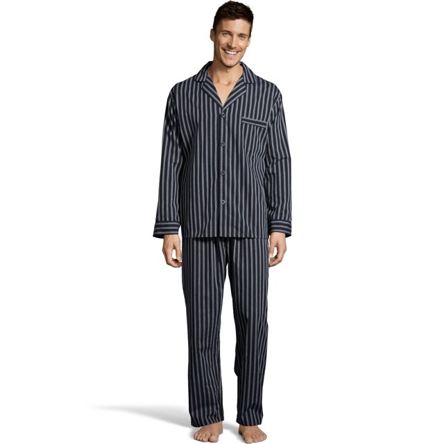 Hanes Mens Woven Pajamas, 2XL, Black/Grey Stripe
