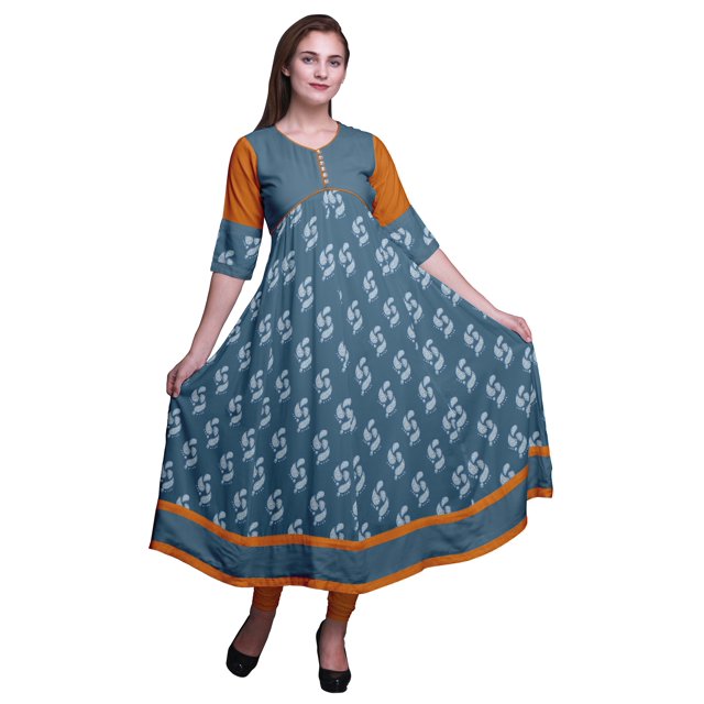Bimba Kurti Longue Imprimée pour Femmes Robe Anarkali Indienne Haut Tunique Décontracté