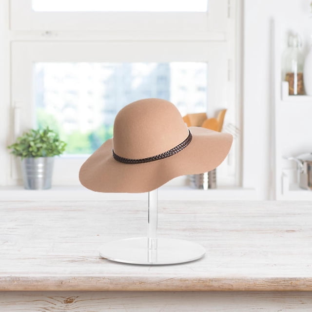 Transparent Acrylic Hat Display Rack with Adjustable Height - 3-Size Options for Baseball Caps, Cowboy Hats & Wigs - Clear or Black for Retail & Home Use