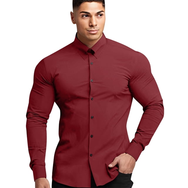 Chemises Habillées pour Hommes Coupe Ajustée Manches Longues Boutonnées - Matériau Polyester Spandex, Extensible 4 Directions, Résistant aux Plis