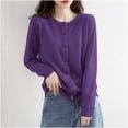 thumbnail image 4 of Womens Lightweight Knit Cardigan Long Sleeve Button Down Cardigans Sweater Fall Soft Crew Neck Shrugs Tops Purple, 2XL, 4 of 4