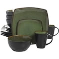 thumbnail image 1 of Gibson Elite Soho Lounge Square 16 Piece Stoneware Dinnerware Set - Green/Black, 1 of 6