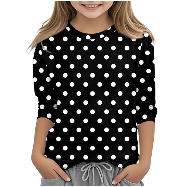 COM1950s Shirts for Girls, Children's Fashion Solid Color 3/4 Sleeve Round Neck Tops/Shirt