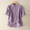 thumbnail image 2 of Sentmoon Plus Size Tops Summer Collar Relaxed Linen T-Shirts with Button Solid Color Short Sleeve 90s Outfits for Women Lightweight for Beach Vacation XL, 2 of 6