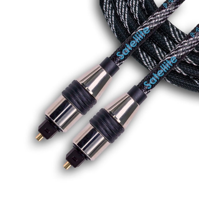 SatelliteSale Digital Toslink SPDIF Audio Optical Fiber Cable Universal Wire Nylon Black/Silver Cord 3 feet