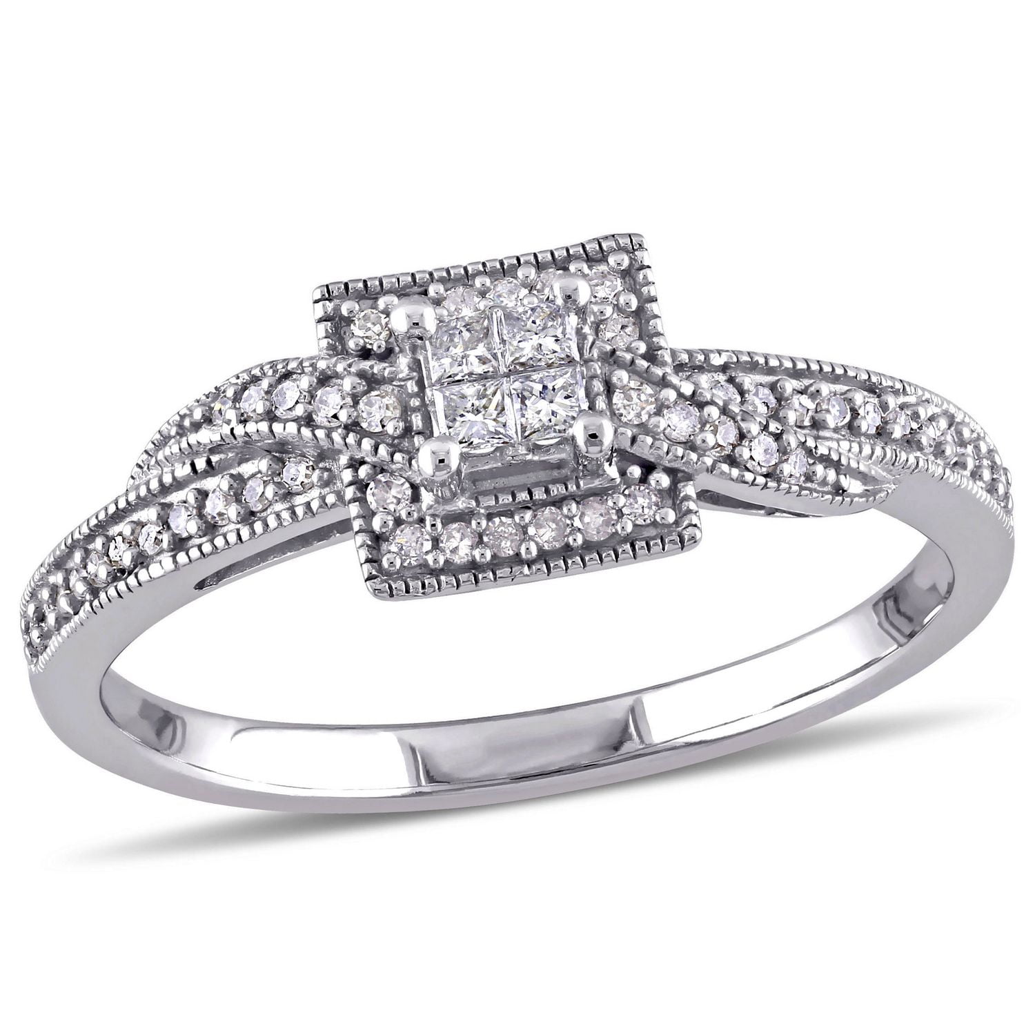Bague de fiançailles torsadée Miabella avec diamants de coupe princesse et ronde 0,25 ct poids total en or blanc 10 k