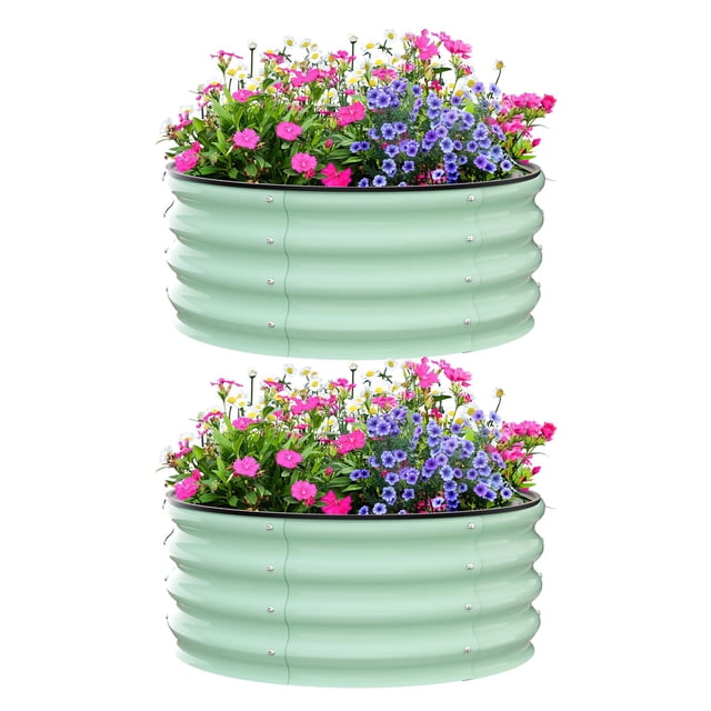 AKDSteel 2 - Pack Round Galvanized Raised Garden Bed - 2FT/3FT/4FT Sizes - Outdoor Flower & Vegetable Bed - Heavy - Duty & Open - Bottom Design
