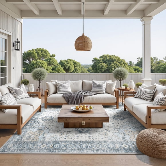 GENIMO Outdoor & Indoor Area Rug 5'x7', Waterproof, Non-Shedding, Easy Cleaning, Boho Mat for Patio, Living Room, Balcony, Dining