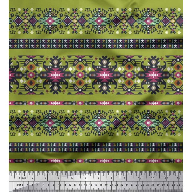 Soimoi Silk Fabric Aztec Southwestern Print Fabric by The Yard 42 Inch Wide