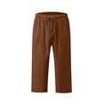 thumbnail image 4 of Kaemgyyd Womens Plus Size Capris Lounge Drawstring Cotton Linen Bermuda Shorts Flowy Wide Leg Beach Vaction Cropped Trousers, 4 of 6
