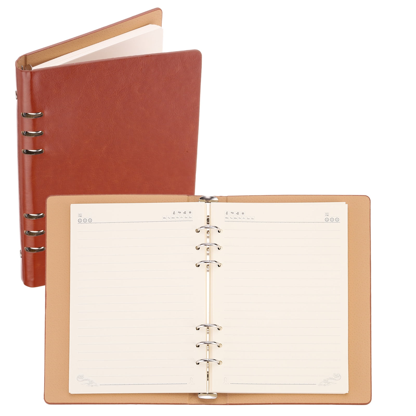 REGALWOVEN 6 Ring Binder Cover, A5 Leather Notebook Binder Loose Leaf Planner with 80 Sheets Paper, Brown