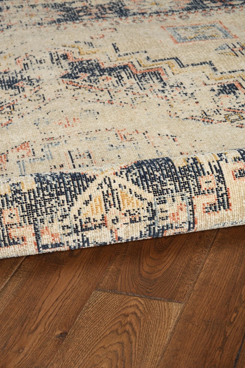 Tapis d'appoint Grand Zéro Stiles ivoire et bleu marine de 2 pi x 3 pi