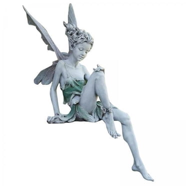 2x Statue de Jardin en Résine Assise, Sculpture Réaliste de Fairy avec Décoration d'Aile, Ornement Extérieur Charmant de Conte d'Ange Fairy Décoration Maison