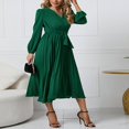 thumbnail image 4 of Women Long Sleeve A-Line Dress Wrap Pleated Party Dress with Belt, 4 of 9