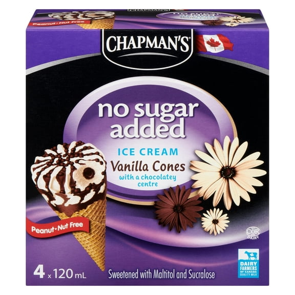 Chapman's No Sugar Added Vanilla Ice Cream Cones in a Box, 4 x 120mL