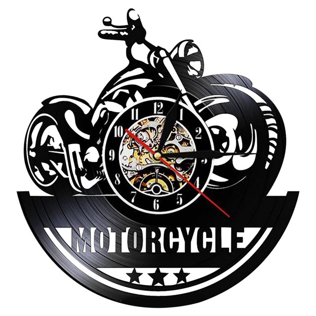 CEHVOM Vinyl Record Wall Clock Motorcycle Shape Creative Retro Nostalgic Wall Clock