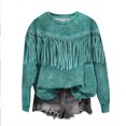 thumbnail image 1 of Yuyuzo Sweat-Shirts Oversizes pour Femmes Franges Garniture Chemise Col Rond Pompon Tops Manches Longues Casual Pulls, 1 of 3