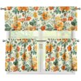 thumbnail image 1 of Yellow Floral 3 Pieces Kitchen Curtains and Valances Set Rod Pocket Tier Curtains Decor Curtains for Living Room Bedroom Bathroom, Easy to Install Curtain for Kitchen Window, 1 of 5