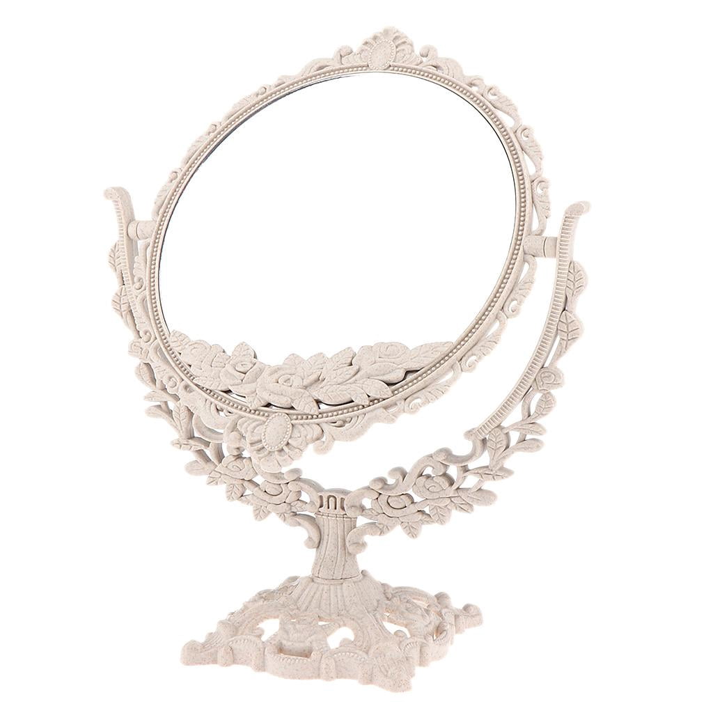 TISHITA Antique Tabletop Makeup Mirror Double Side Bedroom Cosmetic Mirror Stand - as Round Shape