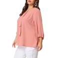 thumbnail image 4 of Agnes Orinda Women's Plus Size St. Patrick's Day Tops Work Round Neck Ruffle Chiffon Blouse Office Top 3X Pink, 4 of 7